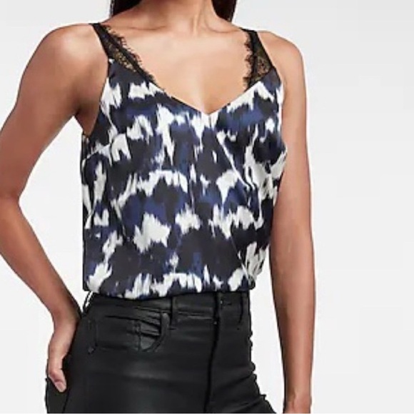 Express Y2K Womens Blouse Pullover Abstract Print Sleeveless Blue Black Medium - Picture 1 of 13